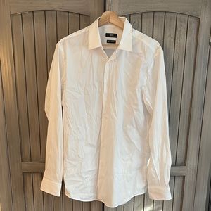 Boss White Classic Dress Shirt with Subtle Texture
